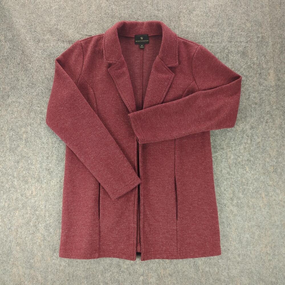 Worthington Coatigan Womens Small Red Knit Open Front Blazer Jacket Workwear